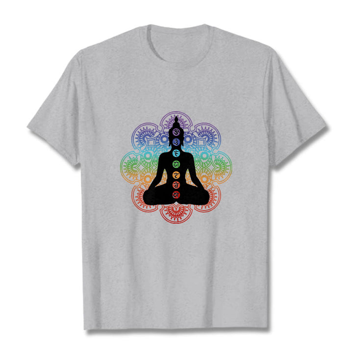 Buddha Stonesカジュアル 瞑想 人物 カラフル マンダラ柄 コットンTシャツ - ライトグレー - 2XL - image 20