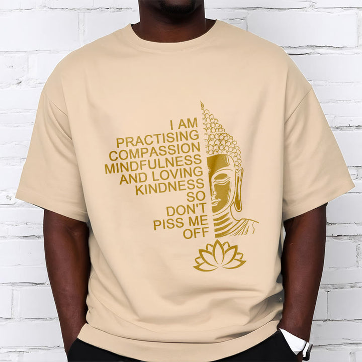 Buddha Stonesカジュアルゴールデンサイドブッダ蓮の花柄コットンTシャツ - image 10