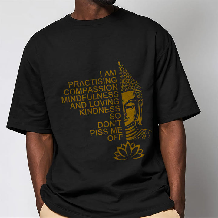 Buddha Stonesカジュアルゴールデンサイドブッダ蓮の花柄コットンTシャツ - image 6