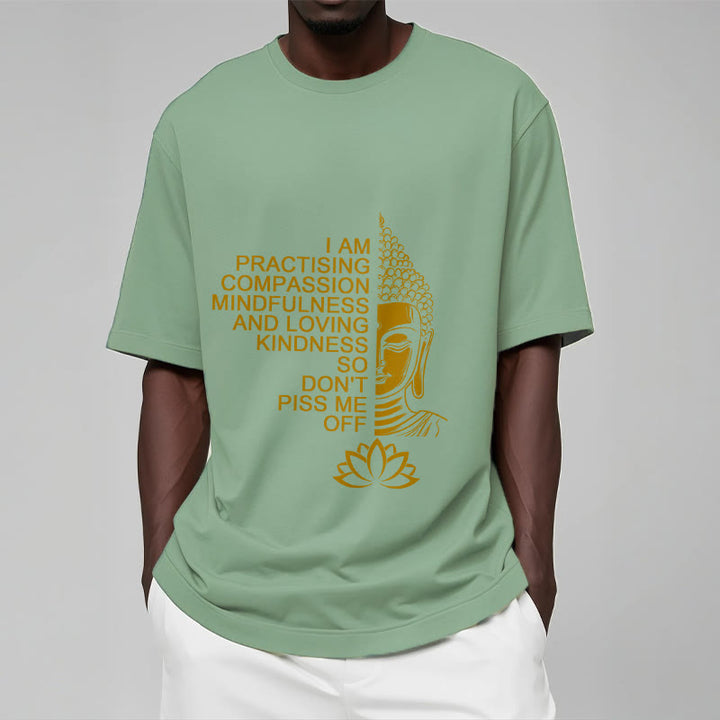 Buddha Stonesカジュアルゴールデンサイドブッダ蓮の花柄コットンTシャツ - image 16
