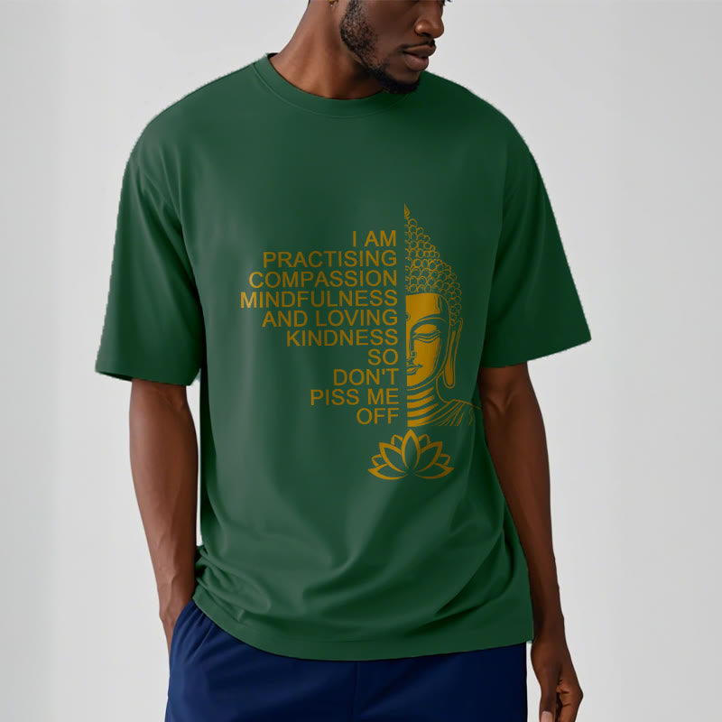 Buddha Stonesカジュアルゴールデンサイドブッダ蓮の花柄コットンTシャツ - image 12
