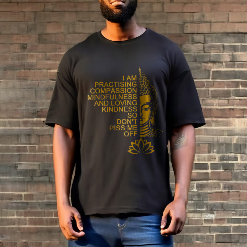 Buddha Stonesカジュアルゴールデンサイドブッダ蓮の花柄コットンTシャツ - image 7