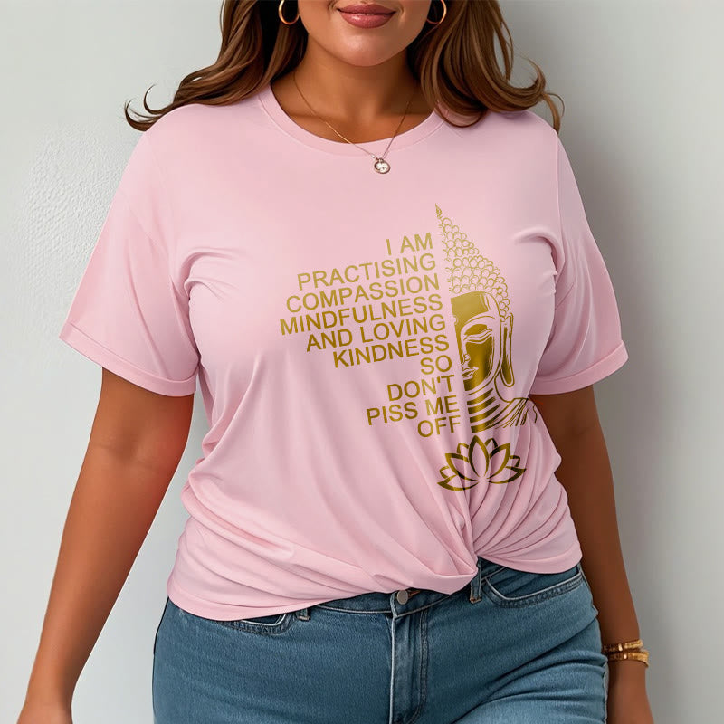 Buddha Stonesカジュアルゴールデンサイドブッダ蓮の花柄コットンTシャツ - image 14