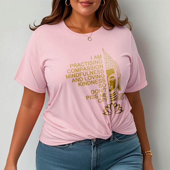 Buddha Stonesカジュアルゴールデンサイドブッダ蓮の花柄コットンTシャツ - image 14