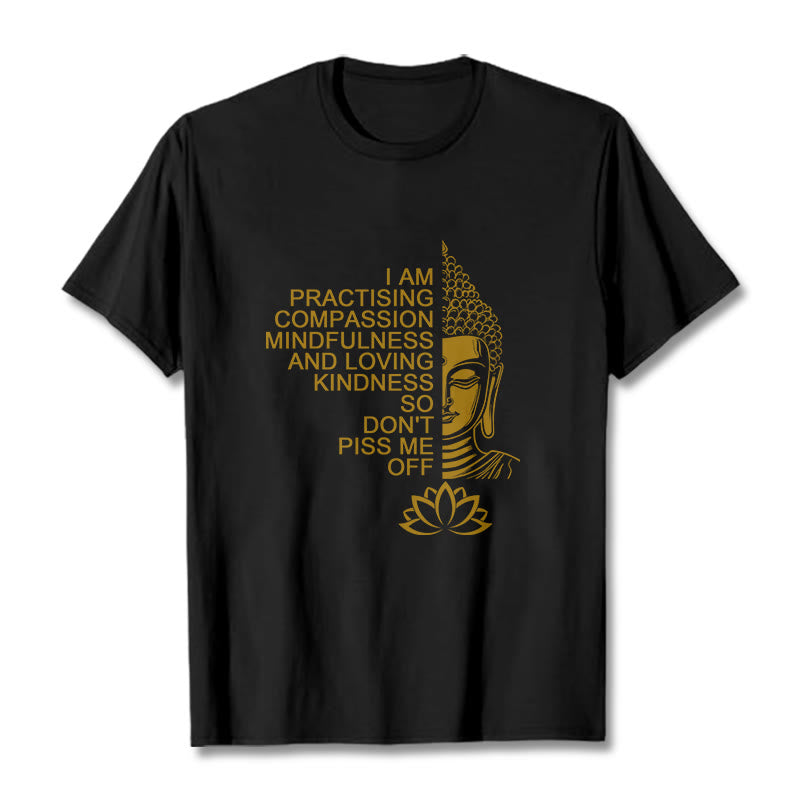 Buddha Stonesカジュアルゴールデンサイドブッダ蓮の花柄コットンTシャツ - 黒 - 2XL - image 5