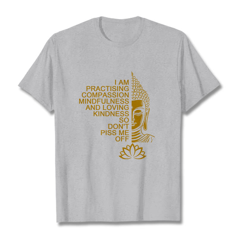 Buddha Stonesカジュアルゴールデンサイドブッダ蓮の花柄コットンTシャツ - ライトグレー - 2XL - image 19