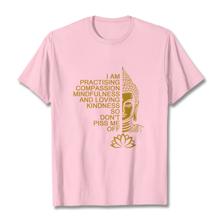 Buddha Stonesカジュアルゴールデンサイドブッダ蓮の花柄コットンTシャツ - ライトピンク - 2XL - image 13