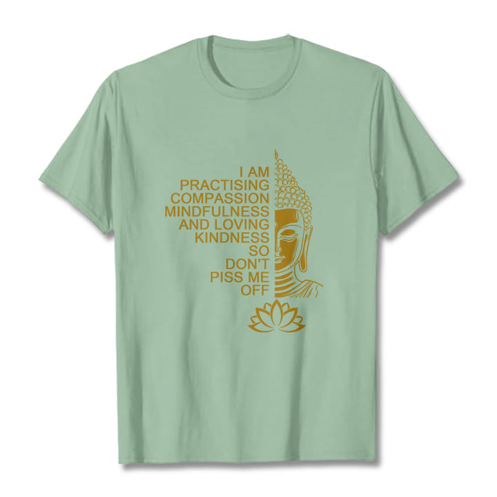 Buddha Stonesカジュアルゴールデンサイドブッダ蓮の花柄コットンTシャツ - ペールグリーン - 2XL - image 15