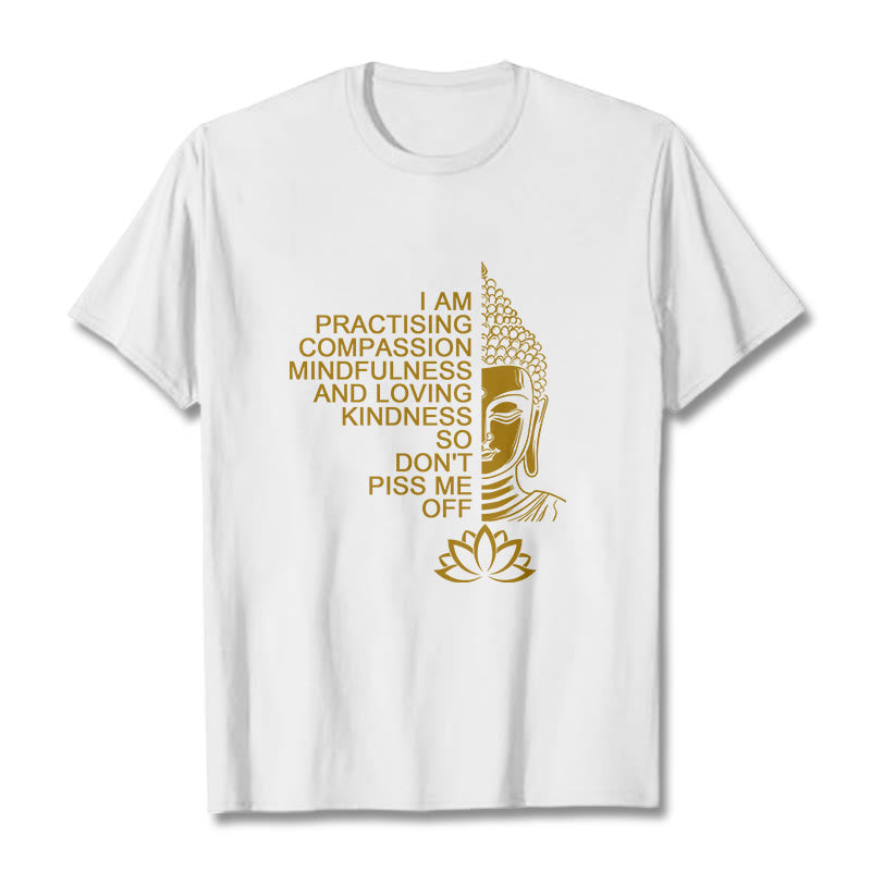 Buddha Stonesカジュアルゴールデンサイドブッダ蓮の花柄コットンTシャツ - 白 - 2XL - image 1