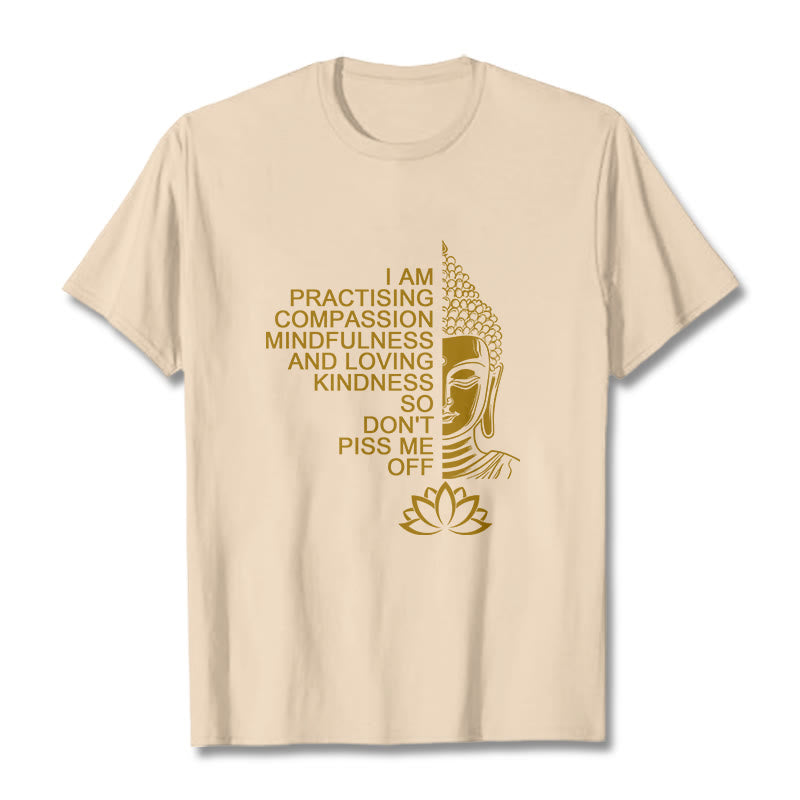 Buddha Stonesカジュアルゴールデンサイドブッダ蓮の花柄コットンTシャツ - ビスク - 2XL - image 9