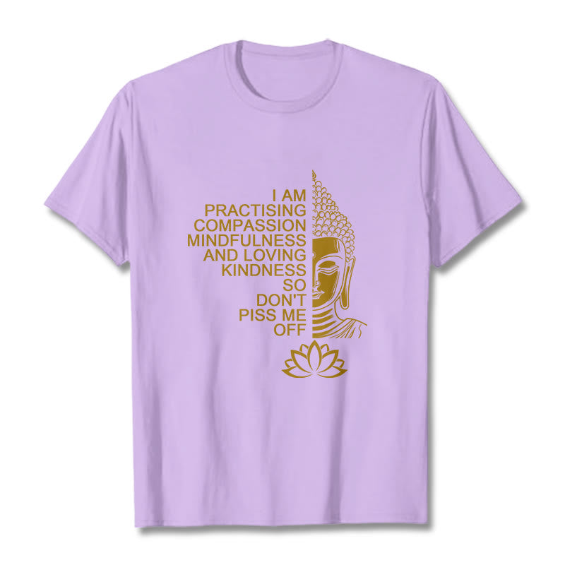Buddha Stonesカジュアルゴールデンサイドブッダ蓮の花柄コットンTシャツ - 梅 - 2XL - image 17