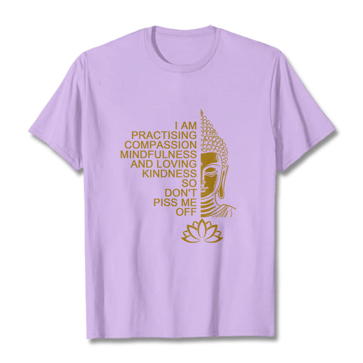 Buddha Stonesカジュアルゴールデンサイドブッダ蓮の花柄コットンTシャツ - 梅 - 2XL - image 17