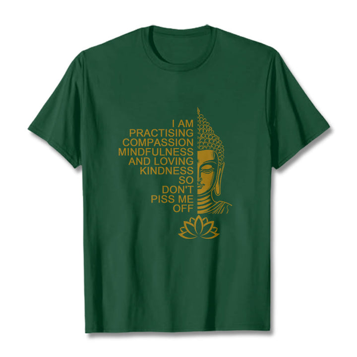 Buddha Stonesカジュアルゴールデンサイドブッダ蓮の花柄コットンTシャツ - フォレストグリーン - 2XL - image 11