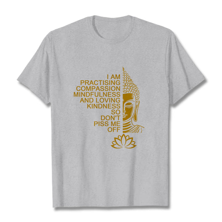 Buddha Stonesカジュアルゴールデンサイドブッダ蓮の花柄コットンTシャツ - ライトグレー - 2XL - image 20
