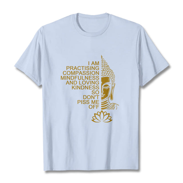 Buddha Stonesカジュアルゴールデンサイドブッダ蓮の花柄コットンTシャツ - ライトシアン - 2XL - image 19