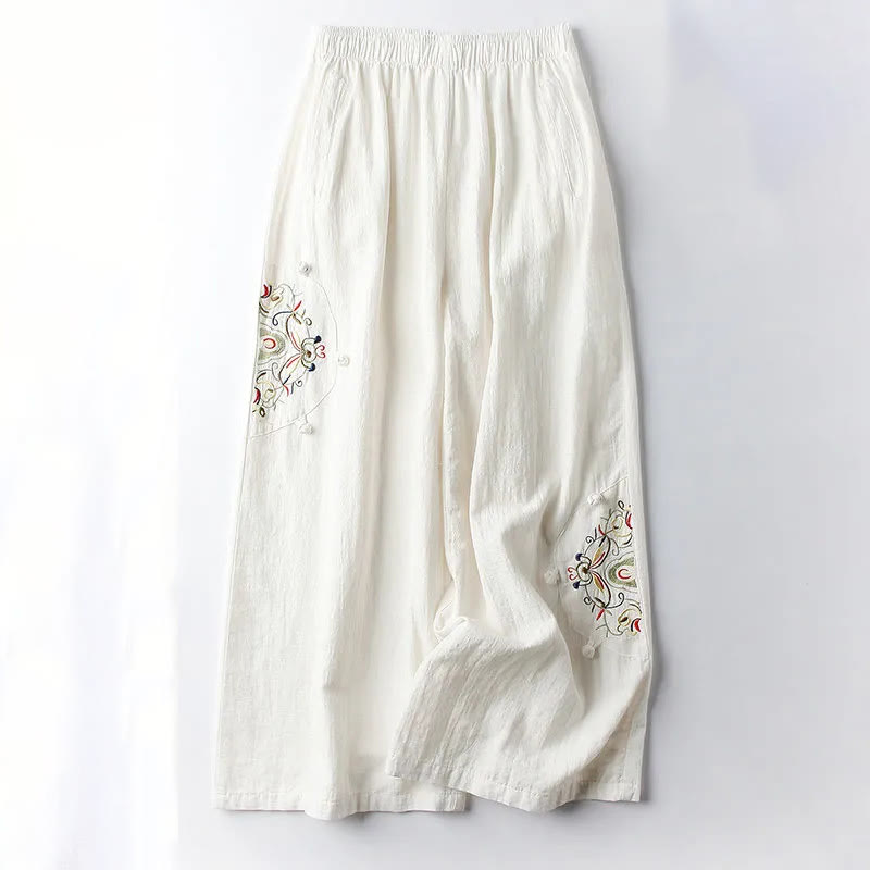 Buddha Stones春エスニック刺繍コットンレディースワイドレッグパンツポケット付き - オールドレース - US12、 UK/AU16、EU44（4XL） - image 4