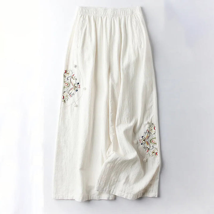 Buddha Stones春エスニック刺繍コットンレディースワイドレッグパンツポケット付き - オールドレース - US12、 UK/AU16、EU44（4XL） - image 4