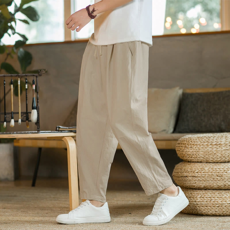 Buddha Stonesポケット付きメンズ サマーコットンパンツ - リネン - US/UK/AU46、 EU56 (5XL)  - image 1