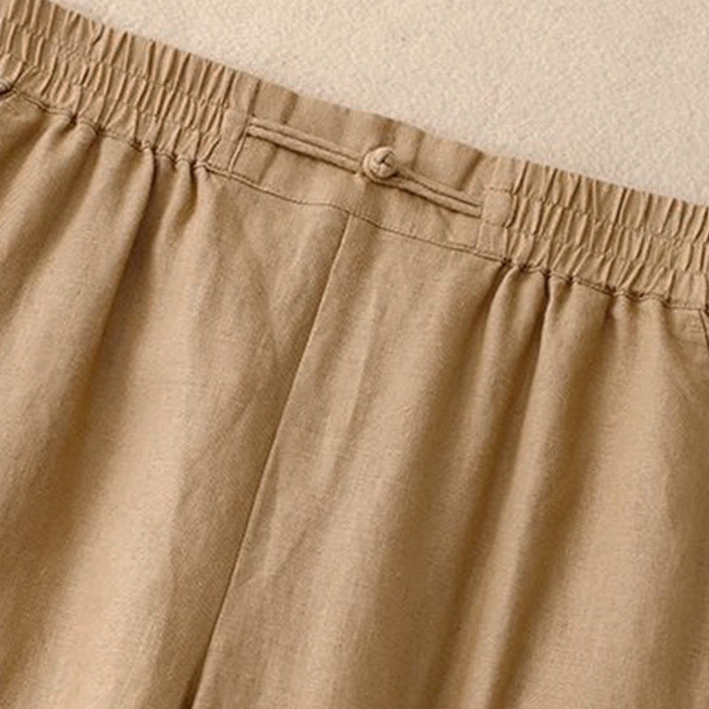 Buddha Stonesデイリー 無地 伸縮性ウエストバンド カエルボタン コットン レディース ワイドレッグパンツ ポケット付き - image 5