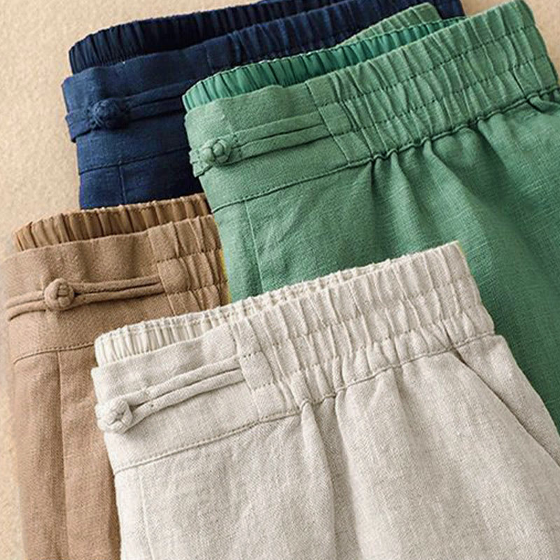 Buddha Stonesデイリー 無地 伸縮性ウエストバンド カエルボタン コットン レディース ワイドレッグパンツ ポケット付き - image 18