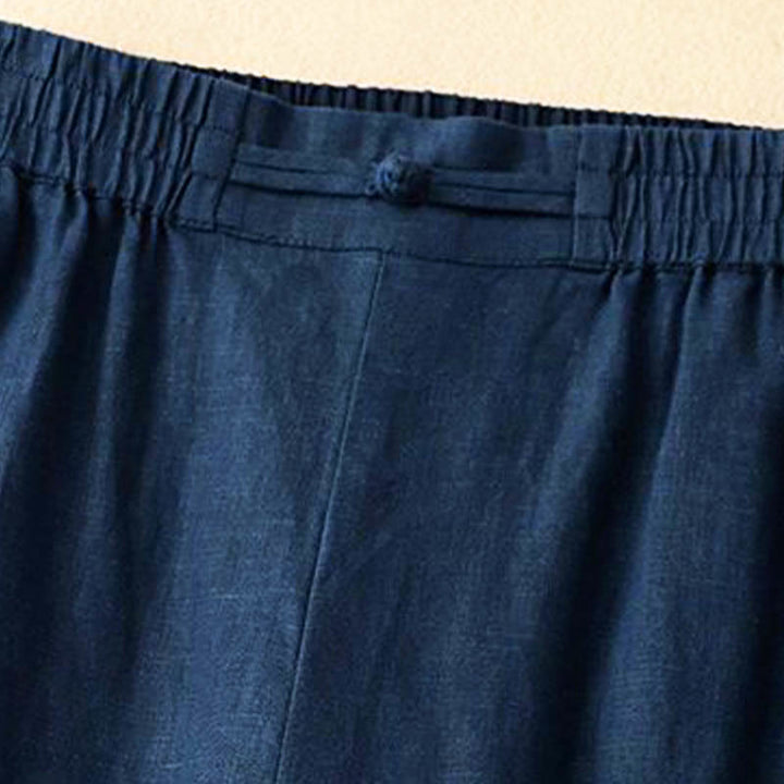 Buddha Stones多用途 無地 伸縮性ウエストバンド フロッグボタン コットン レディース ワイドレッグパンツ ポケット付き - image 10