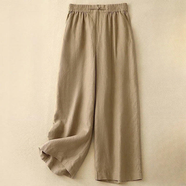 Buddha Stones多用途 無地 伸縮性ウエストバンド フロッグボタン コットン レディース ワイドレッグパンツ ポケット付き - 金 - US12、 UK/AU16、 EU44 (3XL) - image 3