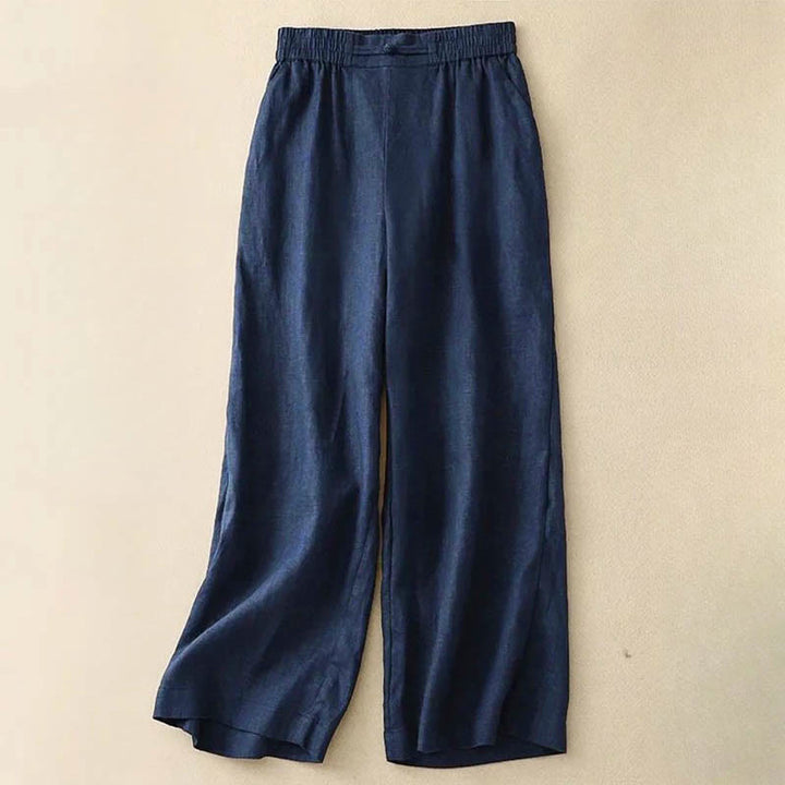 Buddha Stones多用途 無地 伸縮性ウエストバンド フロッグボタン コットン レディース ワイドレッグパンツ ポケット付き - ミッドナイトブルー - US12、 UK/AU16、 EU44 (3XL) - image 8