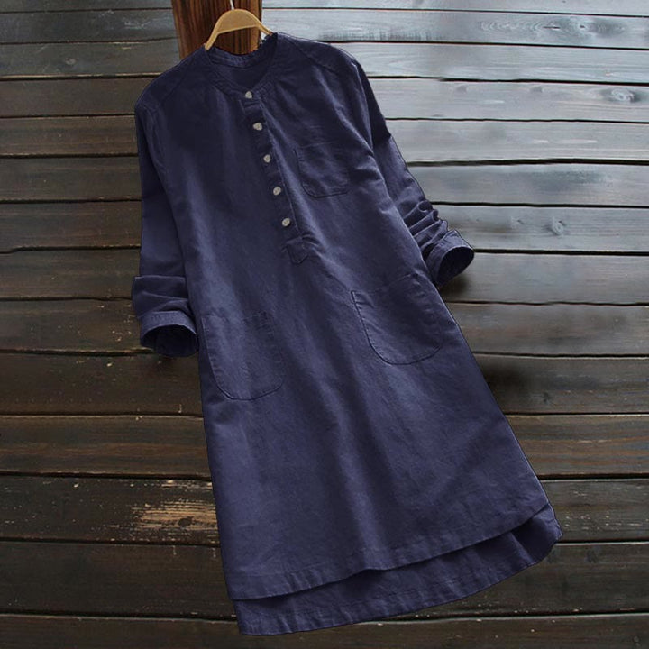 Buddha Stones無地ボタン 長袖 レディースシャツ ポケット付き - 海軍 - US16、 UK/AU20、 EU48 (5XL) - image 14