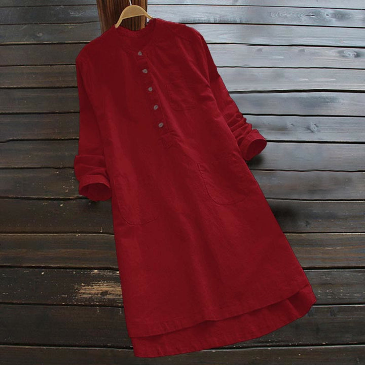 Buddha Stones無地ボタン 長袖 レディースシャツ ポケット付き - 赤 - US16、 UK/AU20、 EU48 (5XL) - image 17