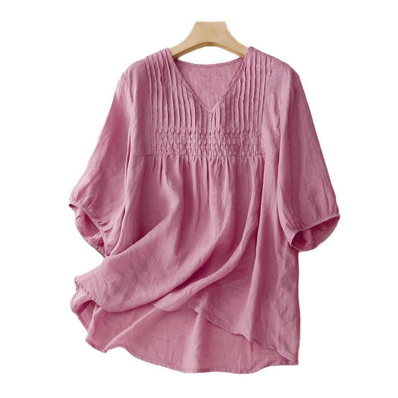 Buddha Stonesカジュアル 無地 ゆったり レディース Vネック ハーフスリーブ シャツ - image 19