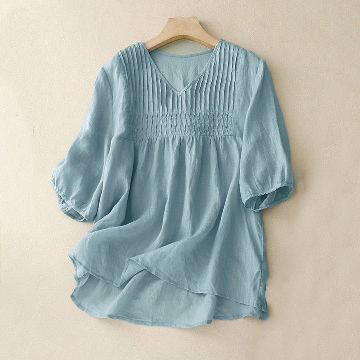Buddha Stonesカジュアル 無地 ゆったり レディース Vネック ハーフスリーブ シャツ - ペールターコイズ - US12、 UK/AU16、 EU44 (2XL) - image 24