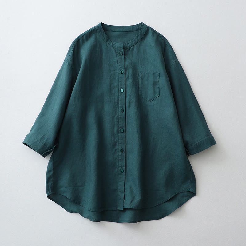 Buddha Stones無地ボタン七分袖シャツ - スティールブルー - US8-10，UK/AU12-14，EU40-42 (2XL) - image 14