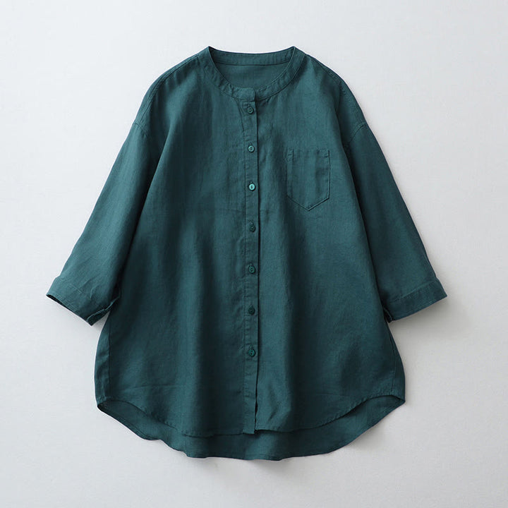 Buddha Stones無地ボタン七分袖シャツ - スティールブルー - US8-10，UK/AU12-14，EU40-42 (2XL) - image 14