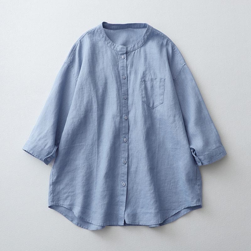 Buddha Stones無地ボタン七分袖シャツ - ライトブルー - US8-10，UK/AU12-14，EU40-42 (2XL) - image 21