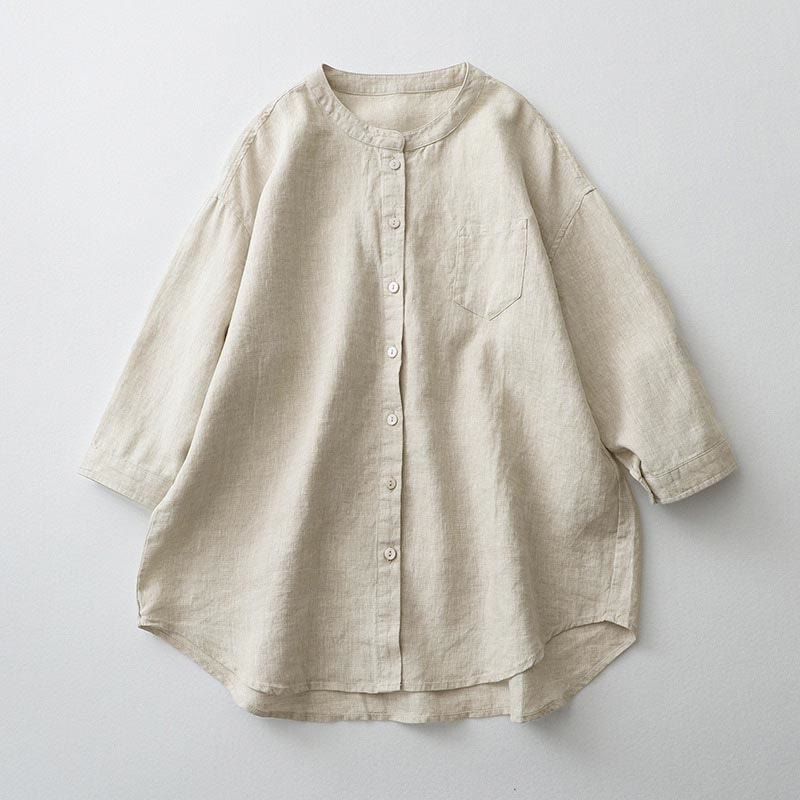 Buddha Stones無地ボタン七分袖シャツ - リネン - US8-10，UK/AU12-14，EU40-42 (2XL) - image 2