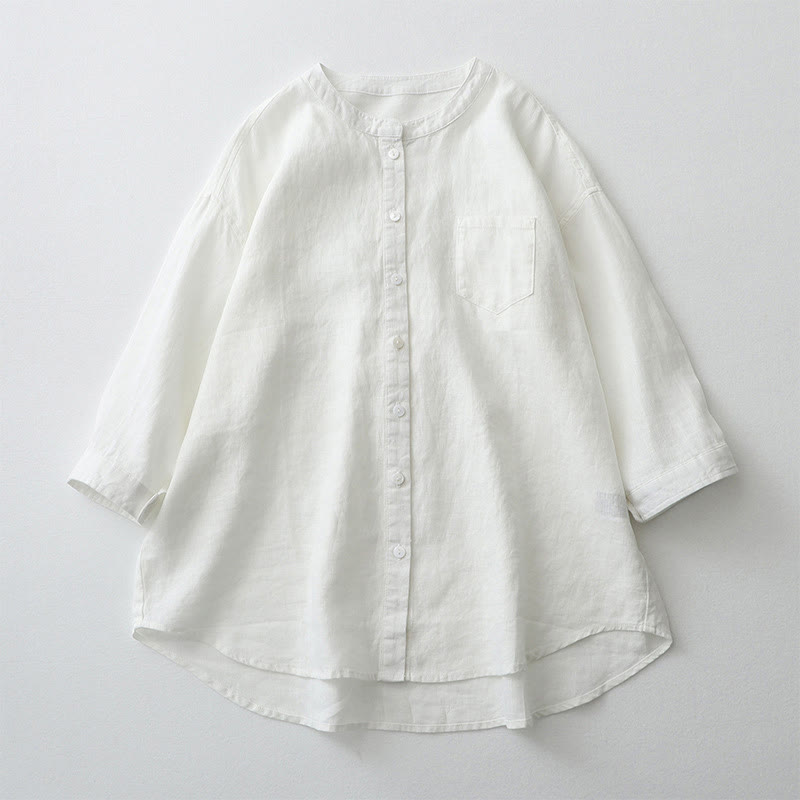 Buddha Stones無地ボタン七分袖シャツ - 白 - US8-10，UK/AU12-14，EU40-42 (2XL) - image 28