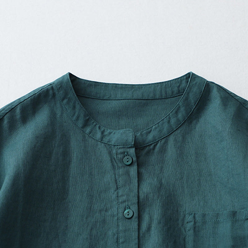 Buddha Stones無地ボタン七分袖シャツ - image 15