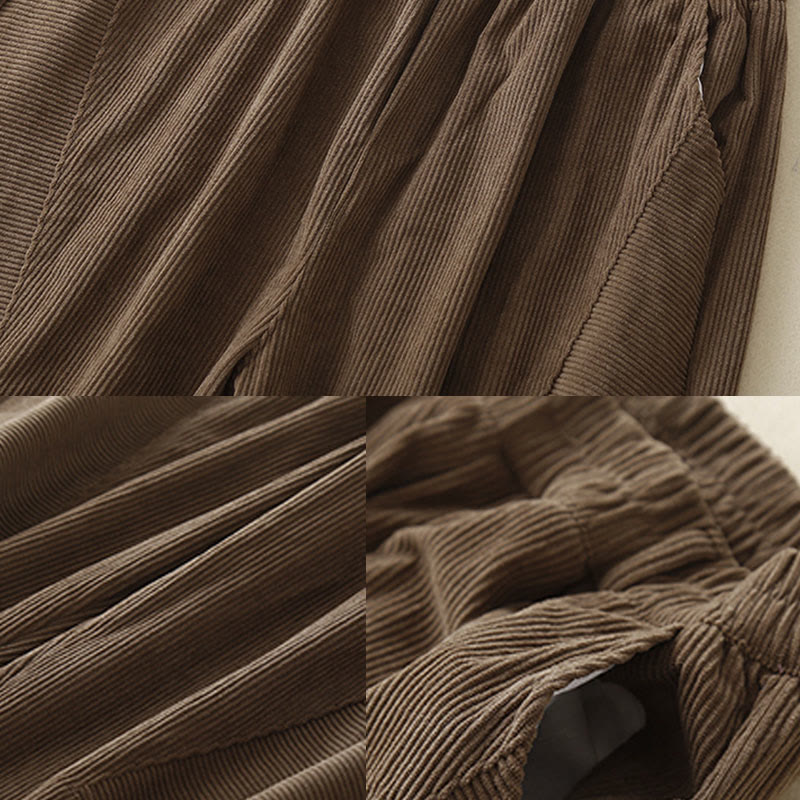 Buddha Stones Commute ヴィンテージプレーン レディース コーデュロイ コットン ハーレムパンツ ポケット付き - image 3