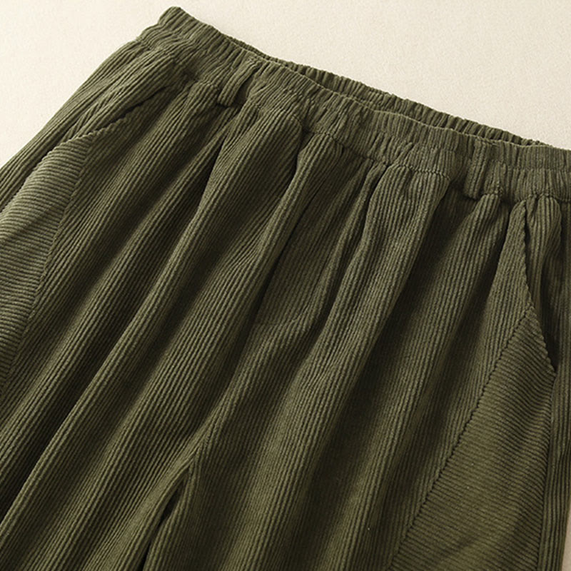Buddha Stones Commute ヴィンテージプレーン レディース コーデュロイ ポリエステル ハーレムパンツ ポケット付き - image 5