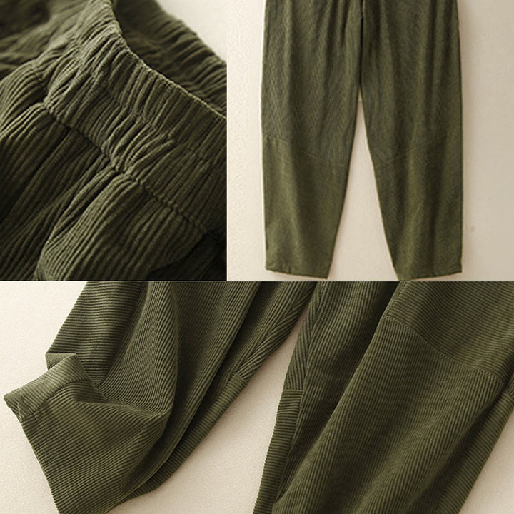 Buddha Stones Commute ヴィンテージプレーン レディース コーデュロイ コットン ハーレムパンツ ポケット付き - image 8