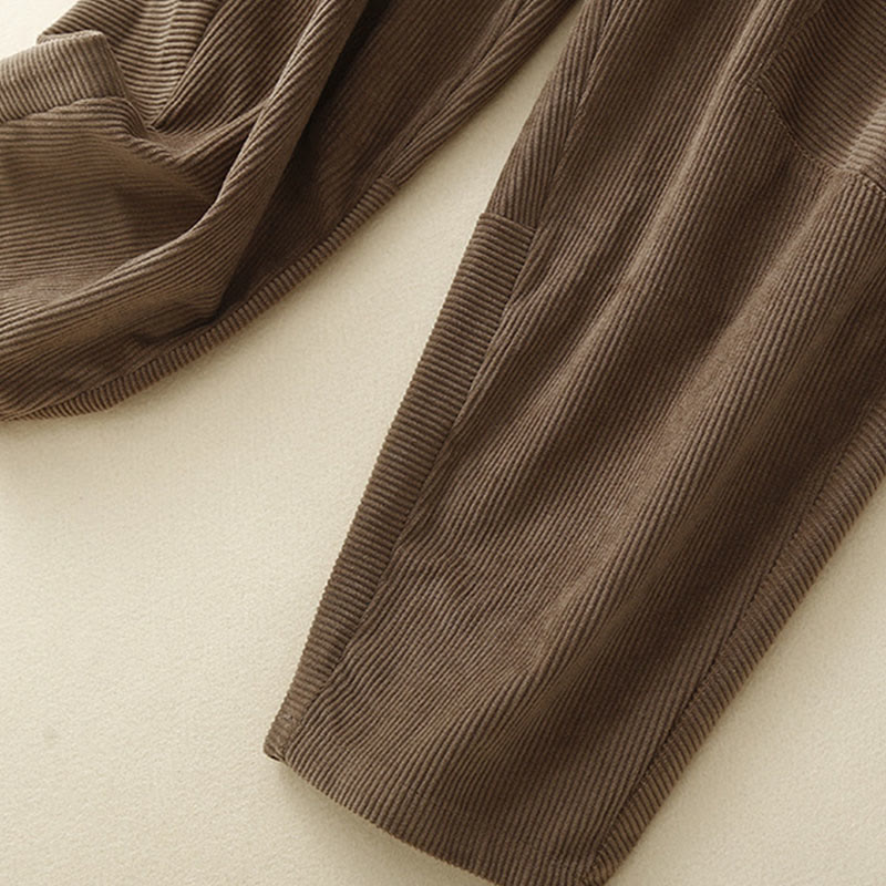 Buddha Stones Commute ヴィンテージプレーン レディース コーデュロイ コットン ハーレムパンツ ポケット付き - image 2