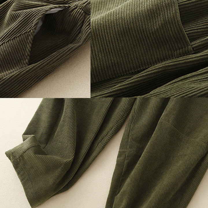 Buddha Stones Commute ヴィンテージプレーン レディース コーデュロイ コットン ハーレムパンツ ポケット付き - image 9