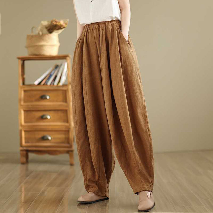 Buddha Stones春 カジュアル シンプルデザイン レディース コットンリネン ハーレムパンツ ポケット付き - image 3