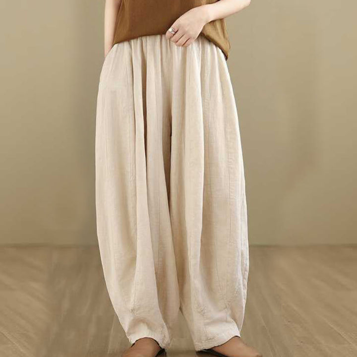 Buddha Stones春 カジュアル シンプルデザイン レディース コットンリネン ハーレムパンツ ポケット付き - アンティークホワイト - US8-10，UK/AU12-14，EU40-42 (2XL) - image 16