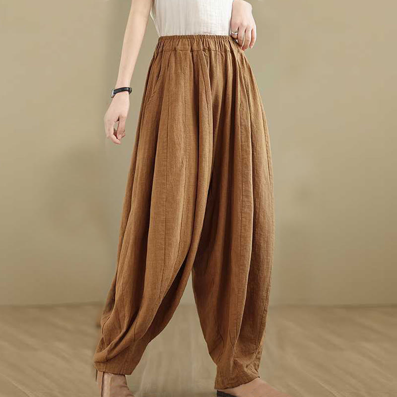 Buddha Stones春 カジュアル シンプルデザイン レディース コットンリネン ハーレムパンツ ポケット付き - image 4