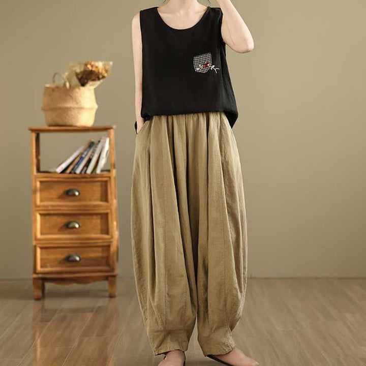 Buddha Stones春 カジュアル シンプルデザイン レディース コットンリネン ハーレムパンツ ポケット付き - image 14