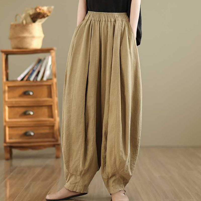 Buddha Stones春 カジュアル シンプルデザイン レディース コットンリネン ハーレムパンツ ポケット付き - image 13
