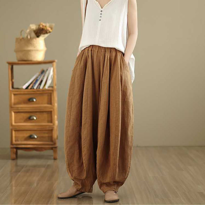Buddha Stones春 カジュアル シンプルデザイン レディース コットンリネン ハーレムパンツ ポケット付き - image 5