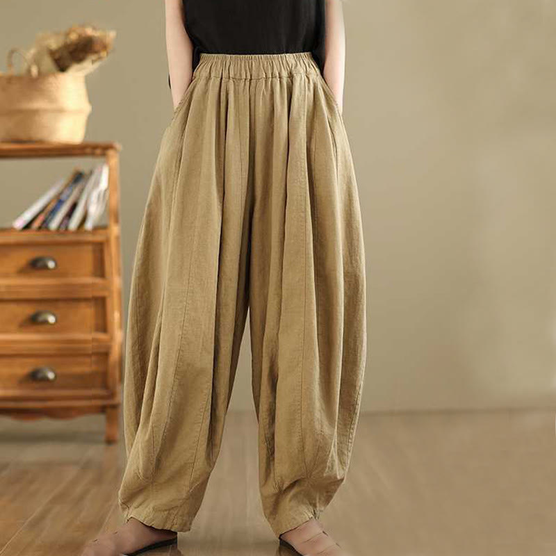 Buddha Stones春 カジュアル シンプルデザイン レディース コットンリネン ハーレムパンツ ポケット付き - image 11
