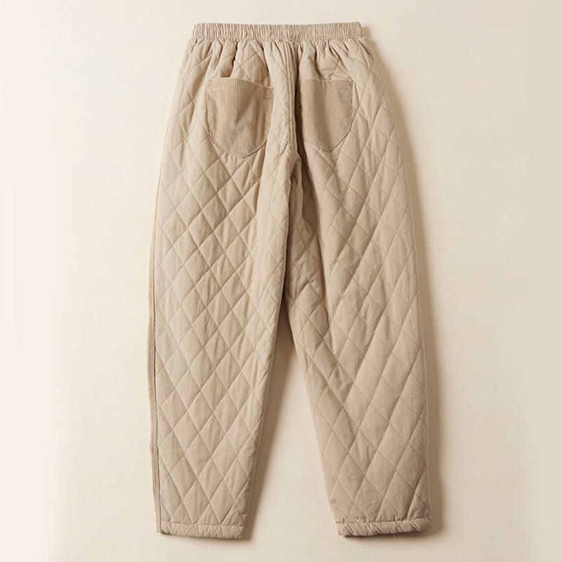 Buddha Stonesダイヤモンドキルティングデザイン サーマルフリース裏地 レディース ハーレム コットンパンツ ポケット付き - image 11